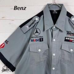 《レーシングシャツ》Benz ベンツ XXL☆グレー 灰色 刺繍ロゴ 企業ロゴ