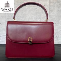 【WAKO】ワコウ 銀座和光 カーフレザー ブラック ゴールド金具 ハンドバッグ WAKO】ワコウ 銀座 和光 フォーマル 黒 ゴールド金具 ワン