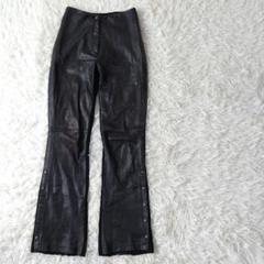 BSL レザーフレアパンツ　ストレッチ　ブラウン系　フランス製