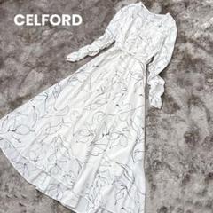 美品✨セルフォード ラインフラワープリントワンピース リボン 花柄 ギャザー