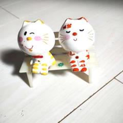 水森亜土 　昭和レトロ・亜土ちゃん猫ベンチ置物　レア　当時物