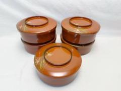茶道具 木製古代朱塗 蘭蒔絵 多用鉢 菓子鉢 天麩羅 どんぶり等 5客揃 茶道具 木製古代朱塗 蘭蒔絵 多用鉢 菓子鉢 天麩羅 どんぶり等 5