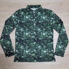 Mサイズ　PUMA　プーマ　総柄長袖ポロシャツ　グリーン