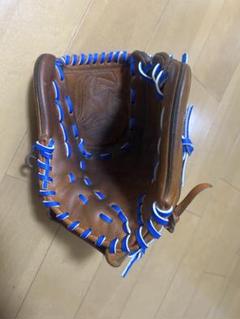 軟式野球グローブ オレンジ、紐青 - メルカリ