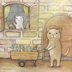 けい様　お取り置き中　自作絵画　黄色いソファ　猫とネズミの絵　買い物帰り 自作絵画 黄色いソファ 猫とネズミの絵 - メルカリ
