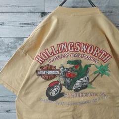 USA製 ハーレーダビッドソン イーグル ワニ Tシャツ くすみ黄 3L
