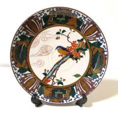 美品 九谷焼 九谷仙龍 大皿 飾皿 古九谷花鳥（皿立付）30cm 美品 九谷焼 九谷仙龍 大皿 飾皿 古九谷花鳥（皿立付）30cm