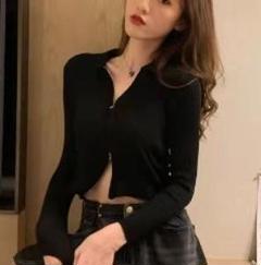 黒 ダブルジップニット レディース 襟付き Black 秋冬