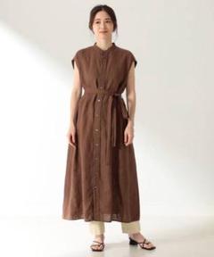 美品▲TICCA ティッカ/スキッパーロングシャツワンピース▲ブラウンストライプ ティッカ スキッパーロングシャツワンピース ブラウン