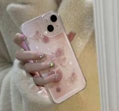 iPhone13用ケース ピンク 蝶々