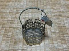 シルバー 細工 手付き 花付きカゴ インテリア