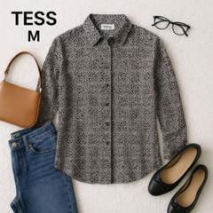 TESSシルクブラウス 黒 M 上品 薄手 大人 ナチュラル系 幾何学模様