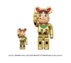 BE@RBRICK招き猫ペコちゃん金運ダブル小判金メッキ 100% & 400%のサムネイル