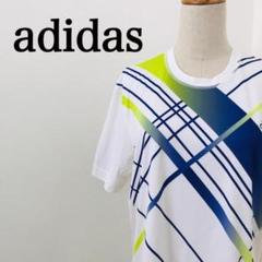 アディダス　総柄　オフホワイト　ロゴプリント　メッシュ　半袖Tシャツ　Y2K