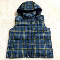 【超美品・2WAY】PRADA ダウンベスト ブルーチェック 52 フード ボア 超美品・2WAY】PRADA ダウンベスト ブルーチェック 52 フード