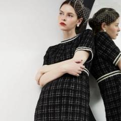 美品♡Leja 美脚効果スリット入り ツイード柄ハイウエストワンピースドレス 黒