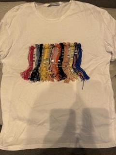 ZARA フリンジ付きホワイトTシャツのサムネイル