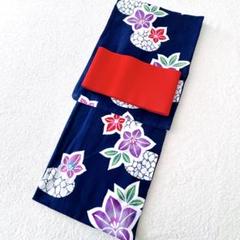 160 注染　日本製　和柄　絞り風　古典柄　花柄　紺青色　風情ある　浴衣セット