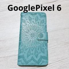 GooglePixel 6 手帳型　エンボスレザー　ミントグリーン　カード収納