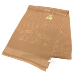 ☆新品未使用☆正絹 絽 夏用茶系花刺繍入りB級品ヤケ有り帯揚げ