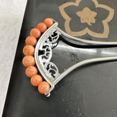 貴重　宝石珊瑚(国内産桃珊瑚)　簪(かんざし)玉菊彫刻 貴重宝石珊瑚(国内産桃珊瑚)簪(かんざし)玉菊彫刻