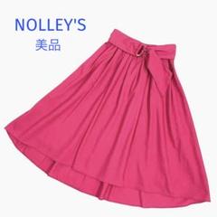 ★NOLLEY'S ギャザーフレア　サッシュベルト付きスカート　ピンク　36