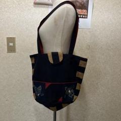 ネイビー 蝶と猫刺繍 ショルダーバッグ