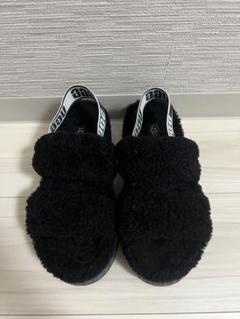 ほぼ未使用☆UGG ファーサンダル ブラック ファー 厚底 アグ UGG セール仕入れ☆UGG MAXI GRAPHIC SLIDE 厚底ファー