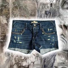 平成ギャル00s2.1denimデニムショートパンツスタッズプリント