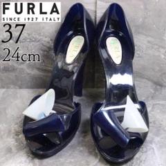 FURLA フルラ 24 ラバーサンダル ハイヒール パンプス リボン 青