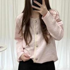 新品 ツイード ポケット ジャケット オシャレ ピンク ノーカラー