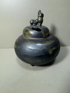 2205 有田焼　正右衛門窯　岩崎正作　天目釉掛け　獅子　香炉　未使用 2205 有田焼 正右衛門窯 岩崎正作 天目釉掛け 獅子 香炉 未使用
