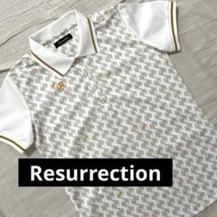 ●レザレクション●ポロシャツ ゴルフ 白 S 幾何学模様 ホワイト ロゴ刺繍