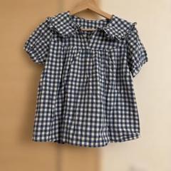 「Brocante」 半袖ブラウス　ギンガムチェック 美品！ 昭和 レトロ ビンテージ】ギンガムチェック織柄 半袖