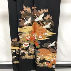 黒留袖 正絹 金駒刺繍 金彩 桜 万菊 裄64 袷 IS983 黒留袖 正絹 金駒刺繍 金彩 桜 万菊 裄64 袷 IS983