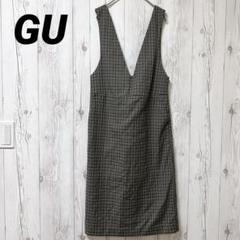 【ジーユー】総柄　ジャンパースカート　サロペット　チェック柄　M