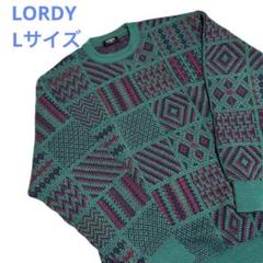 【LORDY】レトロ セーター ニット L 90s 総柄 マルチカラー 総柄