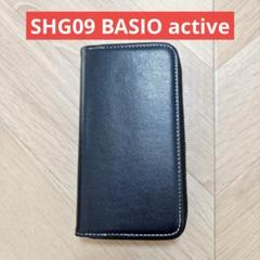 SHG09 BASIO active スマホケース ネイビー 手帳型 財布型