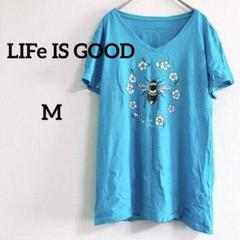 即購入OK✨LIFe IS GOOD【Ｍ】ターコイズ 蜂プリントTシャツ