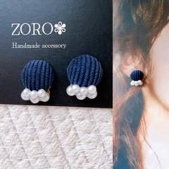 再販*.+゜パール盛り盛りピアス★ネイビー★長さ約2.2cmのサムネイル
