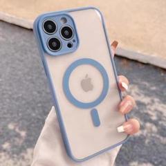 iPhone15proケース　クリア　MagSafe　ブルー　シンプル