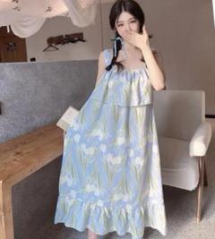 大人気❤️花柄ロングワンピース　ゆったり夏パジャマ　部屋着　韓国風
