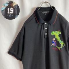 古着 半袖ポロシャツ 刺繍デザイン キャラ ゴルフ ブラック かわいい XL