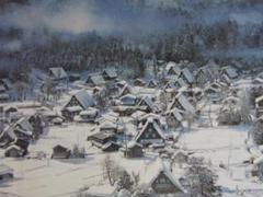 黒沢 信男 【金閣寺雪景】 希少画集画、状態良好、新品高級額装付 黒沢信男、【白川郷 雪景色】、希少な額装用画集より、新品額装