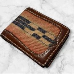 レザーウォレット　革財布　2つ折り財布　ハンドメイド　ミンサー織　沖縄
