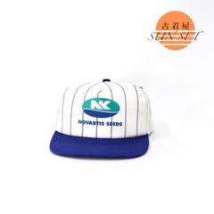 80s 米国製 ビンテージ キャップ ストライプ 企業 2トーン プリント 青