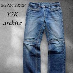 Y2K アーカイブ　バータック　デニム　切替　平成　グランジ　L ダメージ加工