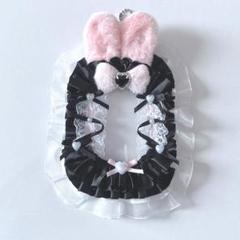 うさ耳 黒 ピンク リボン 推し活 トレカケース レースデコ