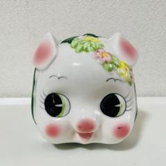 ピギーバンク　昭和レトロ ビンテージ 陶器製 花柄豚 ぶたの貯金箱