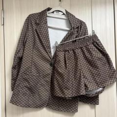 【2点セット】ブラウン チェック柄 セットアップ Sサイズ ポケット付き